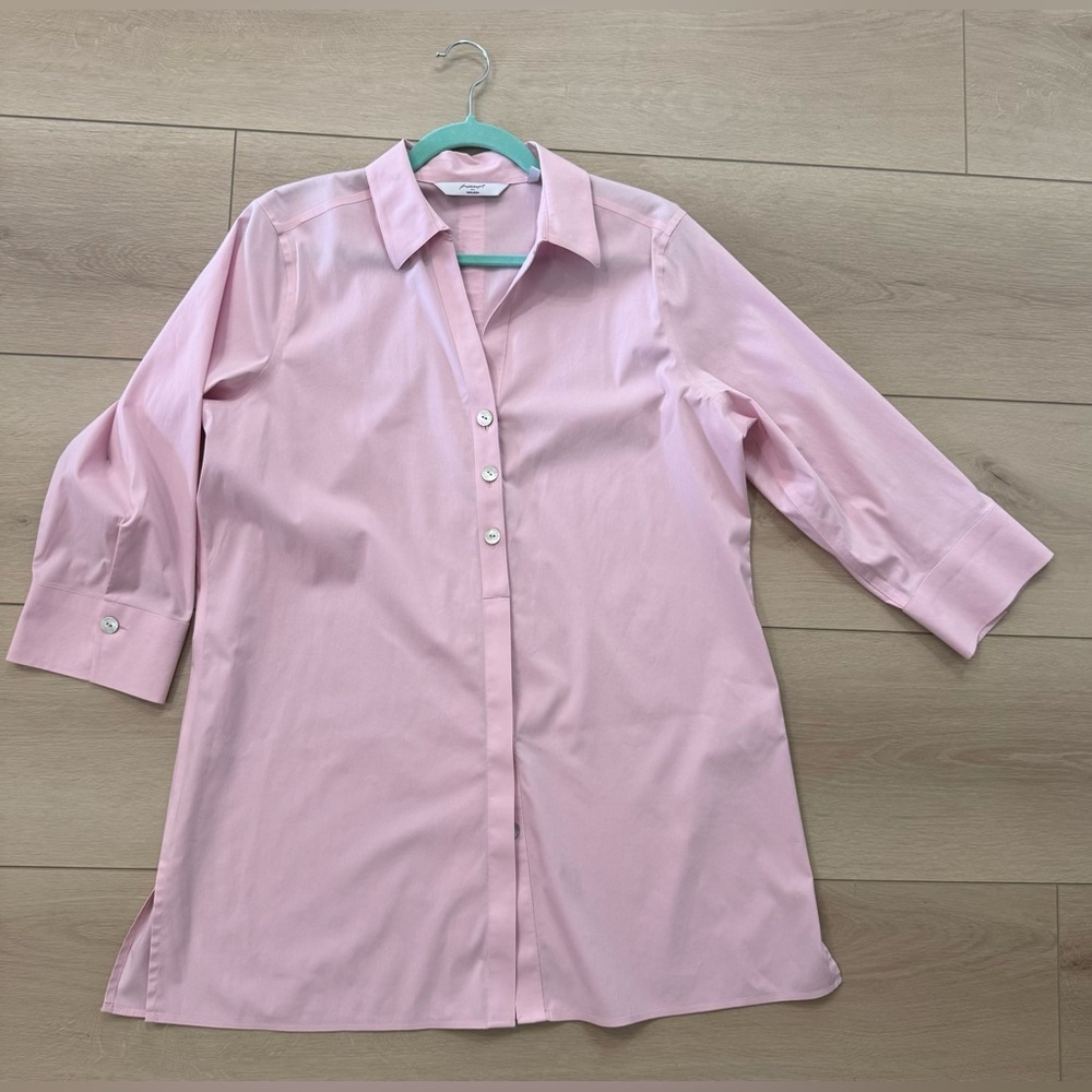 Foxcroft No Iron 3/4 Sleeve Tunic Pink Women's Button Down Top Blouse Size 12 - Picture 6 of 13